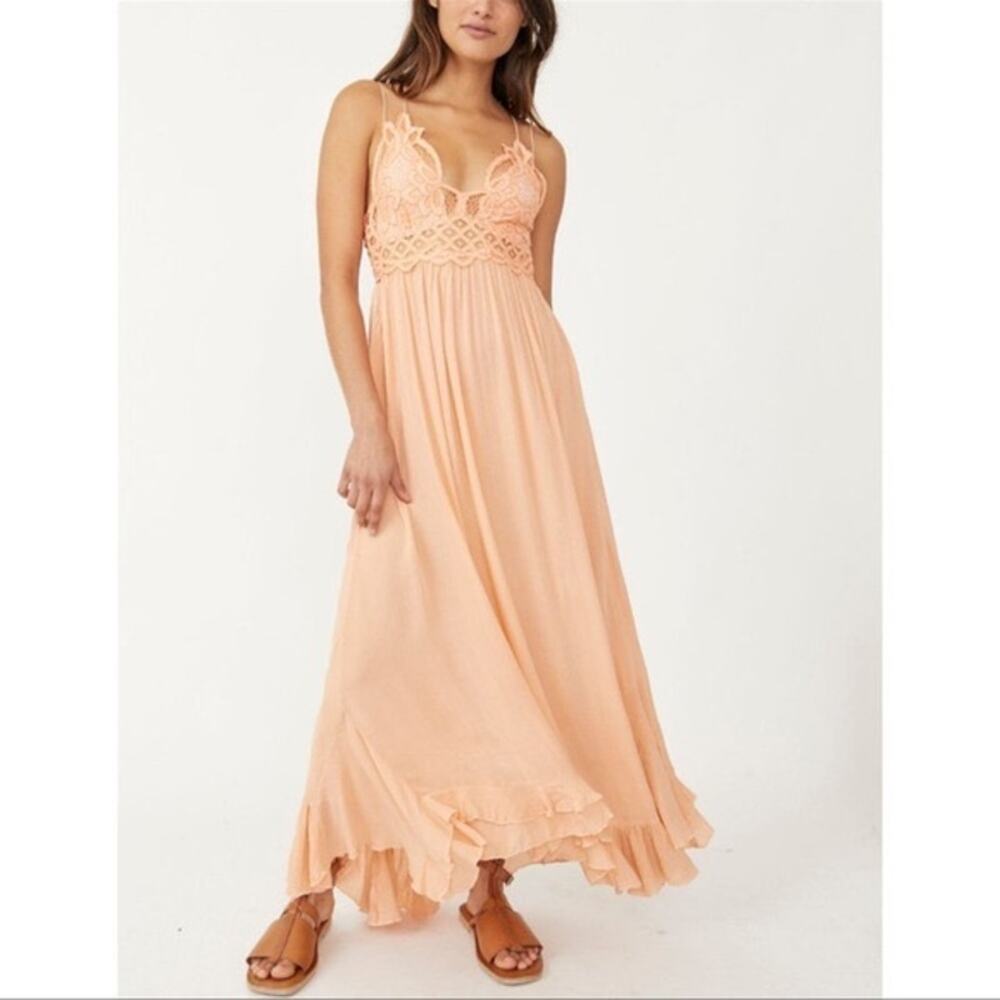 Free People Adella Peach Lace Crochet Top Flowy Maxi Summer Dress Size Small